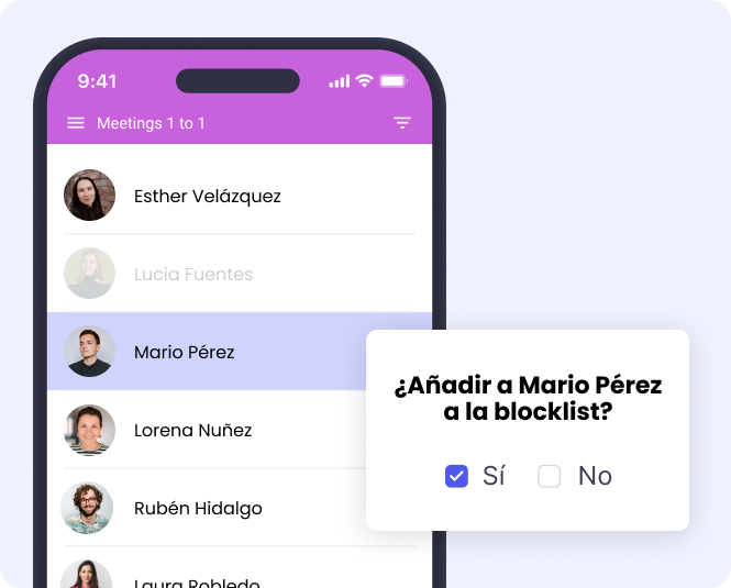Meetings 1to1 para evneots: Blocklist entre asistentes